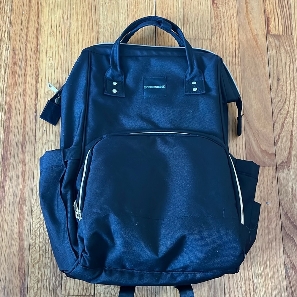 Black diaper bag with gold hardware